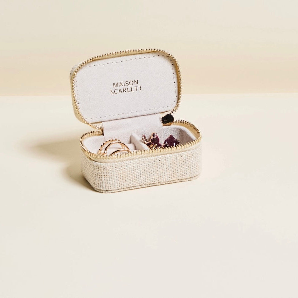 Boite à bijoux de voyage Marie en lin beige