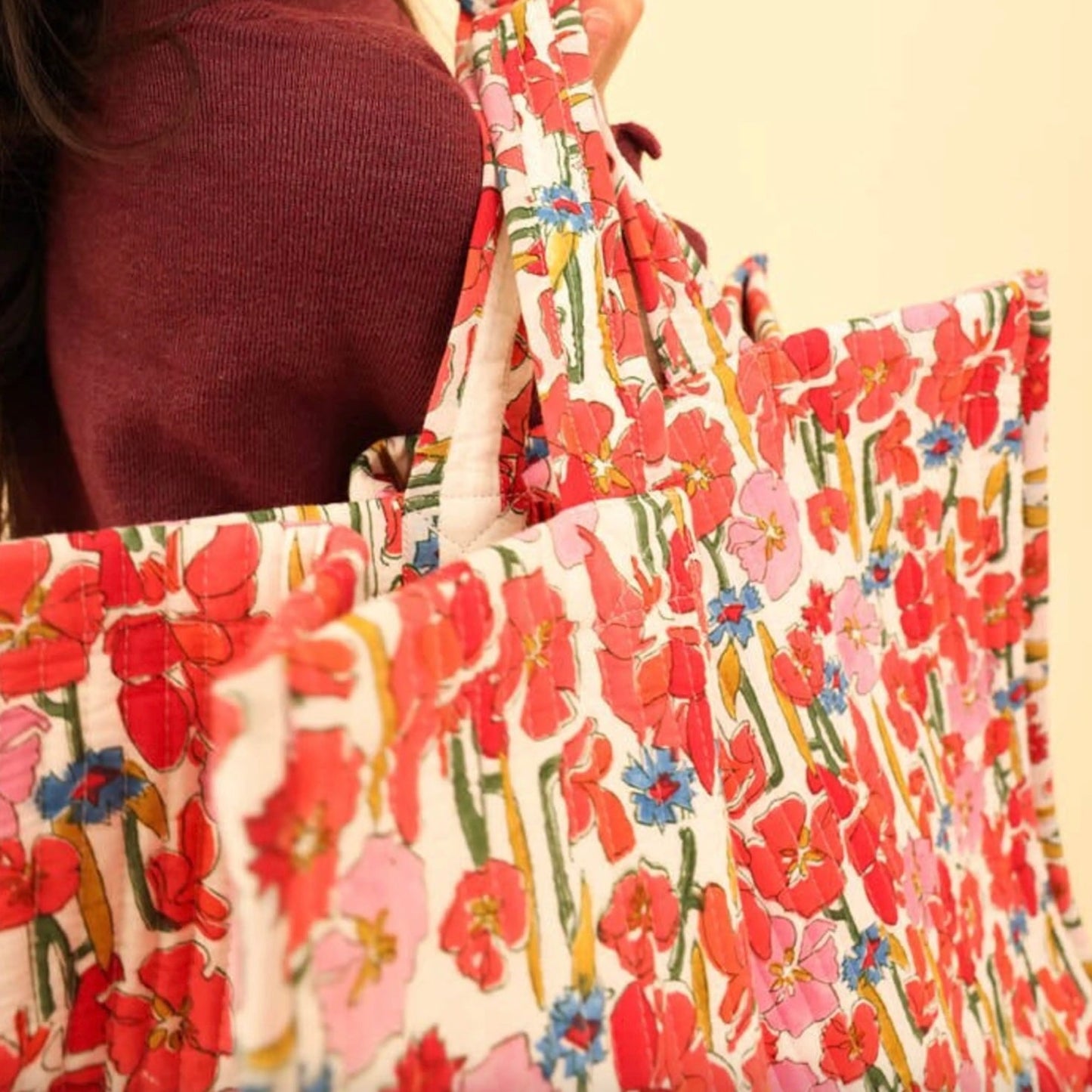 Cabas Fleurs rouges