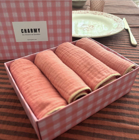 Coffret 4 Serviettes de Table – Double Gaze de Coton uni