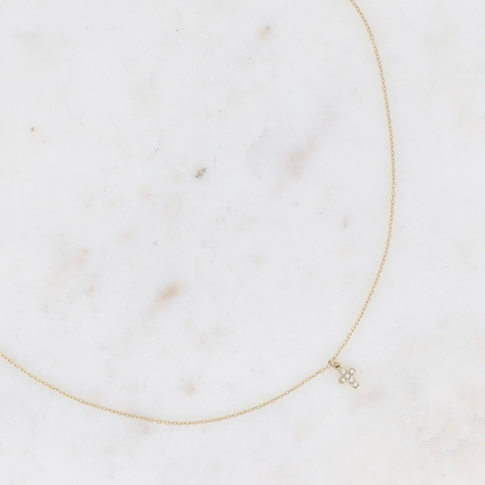 Collier mini croix pierre