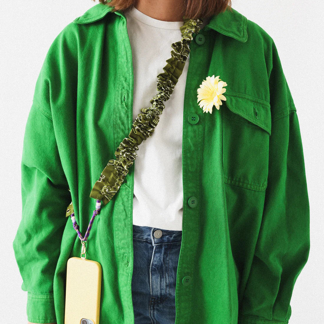 maison saussure cordon téléphone vert olive