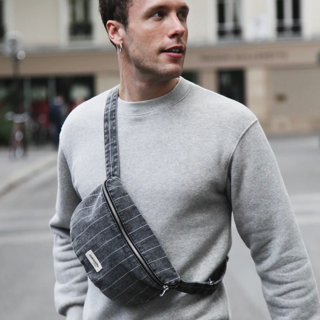 Sac banane Custine - Striped black denim