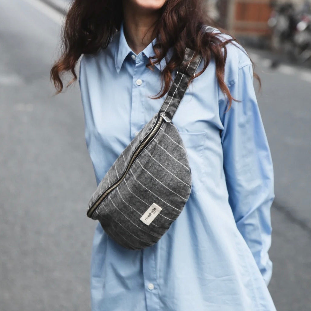 Sac banane Custine - Striped black denim