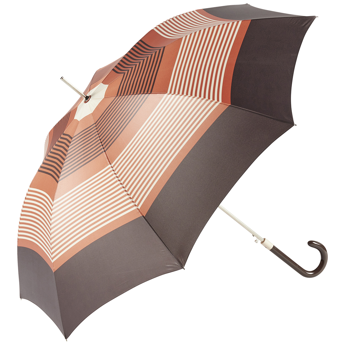 Parapluie long à rayures.