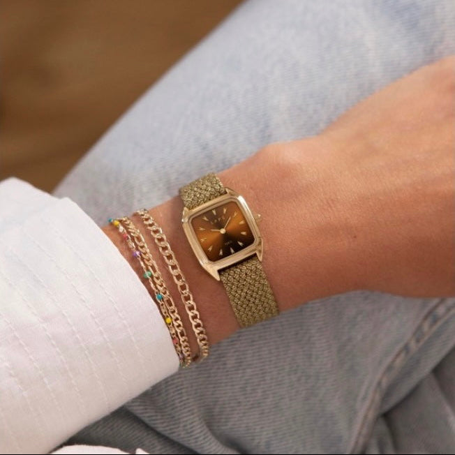 Montre Prima Nova Chocolat - Bracelet Perlon tressé marron