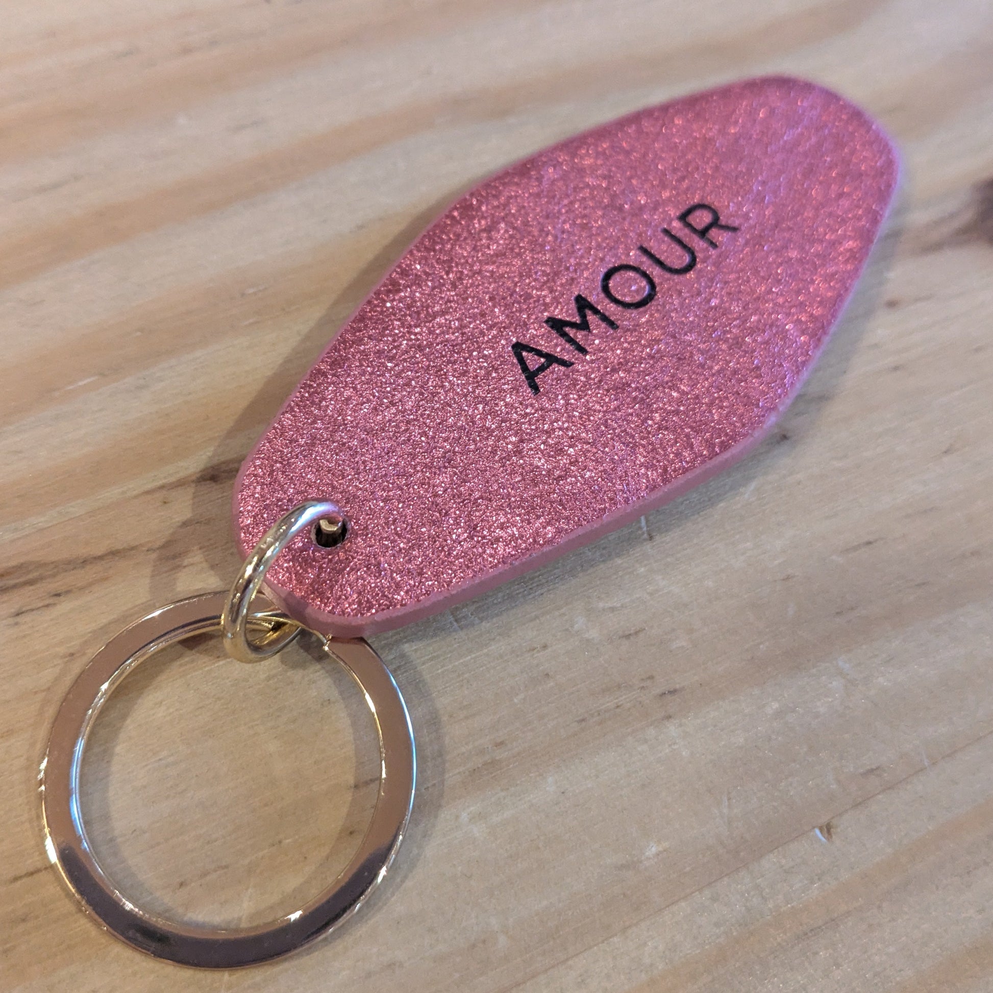 cuir porte clé message amour rose métallisé