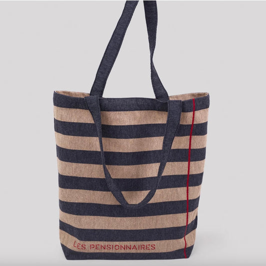 Tote bag rayures beige et gris