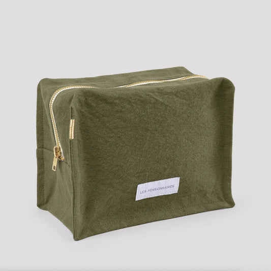 Trousse de toilette en toile de coton bio - cube Vert câpre